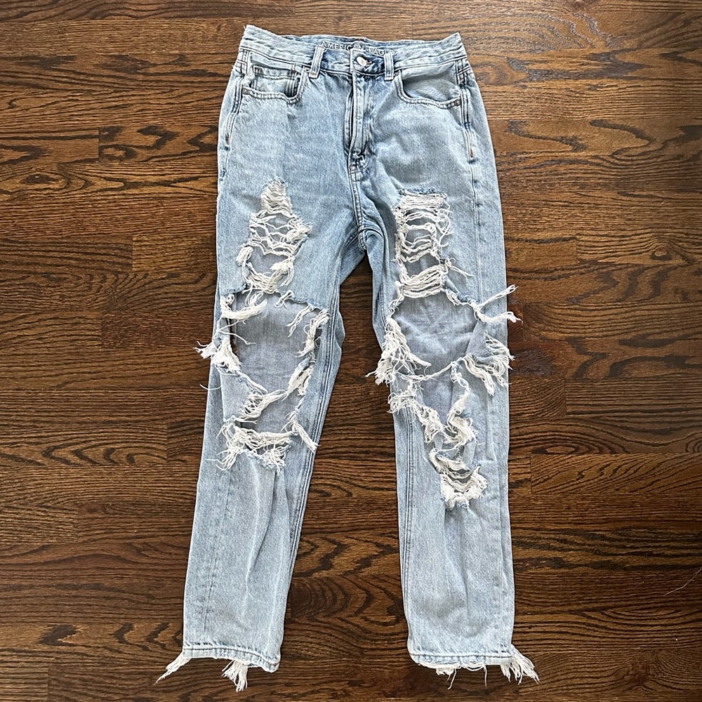 High Rise Distressed Mom Jeans
